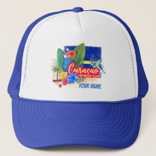Curaçao retro caribisch eiland met vintage schildp trucker pet