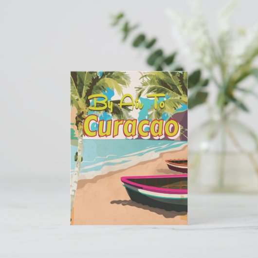 Curaçao Retro Vakantie Reisposter Briefkaart (Staand voorkant)