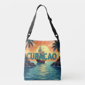 Curacao sailing ship sunset crossbody tas (Achterkant)