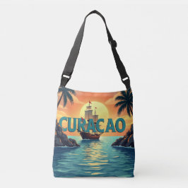 Curacao sailing ship sunset crossbody tas
