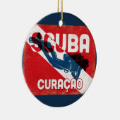 Curaçao Scuba Diver - Blue Retro Keramisch Ornament (Rechts)