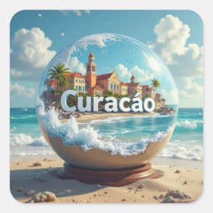 Curaçao strand kust wereldbol vierkante sticker
