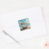 Curaçao strand kust wereldbol vierkante sticker (Envelop)