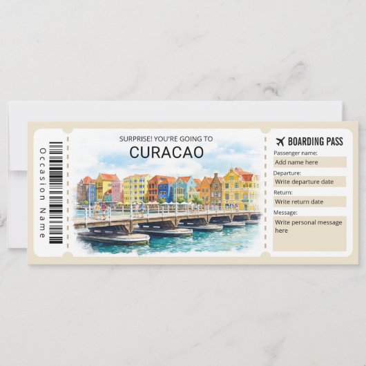 Curacao Trip Boarding Pass Ticket Kaart (Voorkant)
