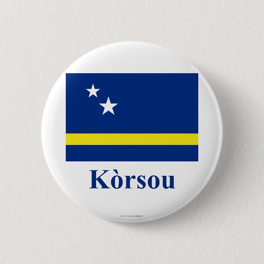 Curaçao Vlag met naam in Papiamento Ronde Button 5,7 Cm (Voorkant)