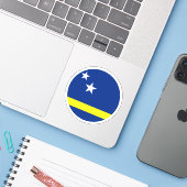 Curaçao Vlag Ronde Sticker (Laptop met iPhone)