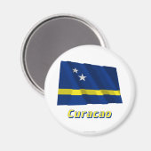 Curaçao Zwaaiende Vlag met Naam Magneet (Voorkant / Achterkant)