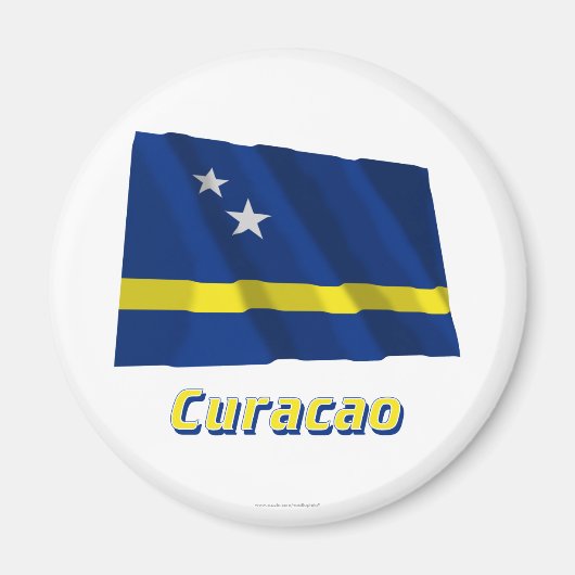 Curaçao Zwaaiende Vlag met Naam Magneet (Voorkant)