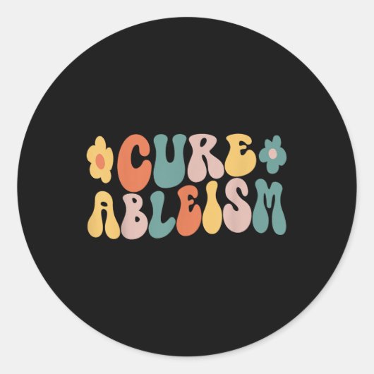 Cure Ableism Retro Groovy Wavy Text _ Disability R Ronde Sticker (Voorkant)