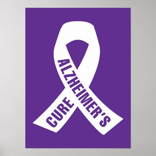 Cure Alzheimer Ribbon op Paars Poster (Voorkant)