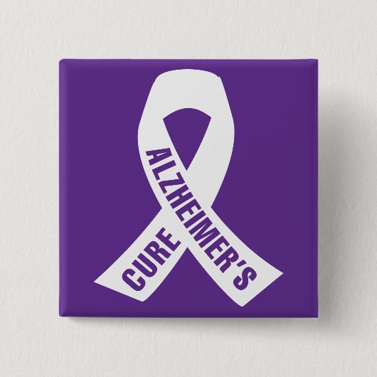 Cure Alzheimer Ribbon op Paars Vierkante Button 5,1 Cm (Voorkant)