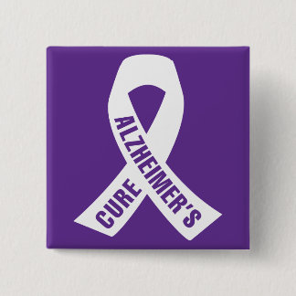 Cure Alzheimer Ribbon op Paars Vierkante Button 5,1 Cm