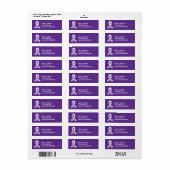 Cure Alzheimers Ribbon on Paars Return Address Etiket (Full Sheet)