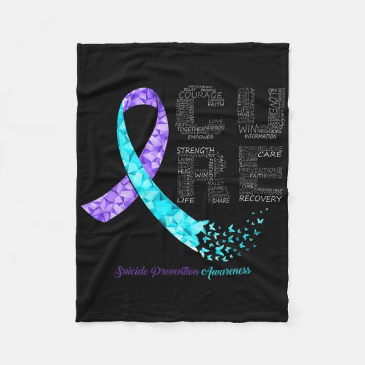 Cure Blue Paarse Ribbon Suicide Prevention Awarene Fleece Deken (Voorkant)