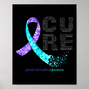 Cure Blue Paarse Ribbon Suicide Prevention Awarene Poster
