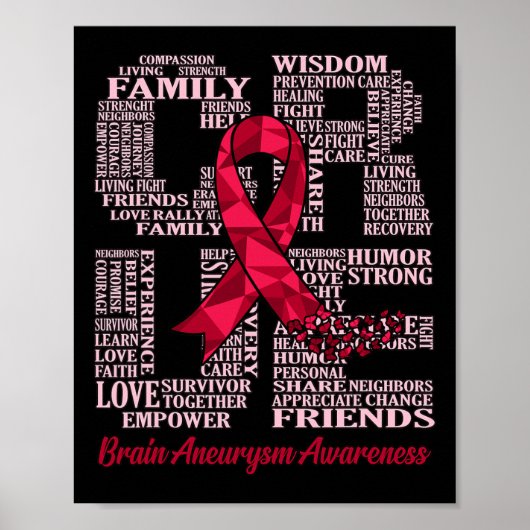 Cure Brain Aneurysm Awareness Ribbon Montage Suppo Poster (Voorkant)