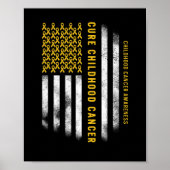 Cure Childhood Cancer Gold Ribbon Usa Flag Support Poster (Voorkant)
