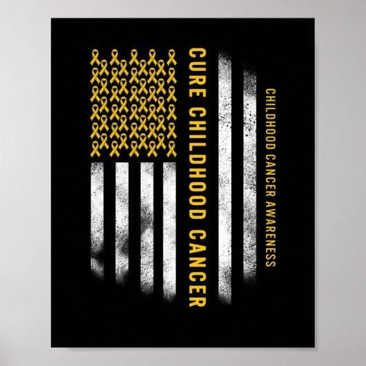 Cure Childhood Cancer Gold Ribbon Usa Flag Support Poster (Voorkant)