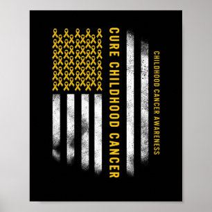 Cure Childhood Cancer Gold Ribbon USA Flag Support Poster