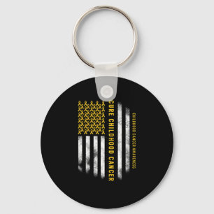 Cure Childhood Cancer Gold Ribbon USA Flag Support Sleutelhanger