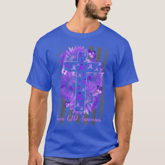 Cure CJD Awareness Sunflower American Flag Support T-shirt