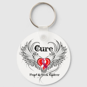Cure Head Neck Cancer Heart Tattoo Wings Sleutelhanger