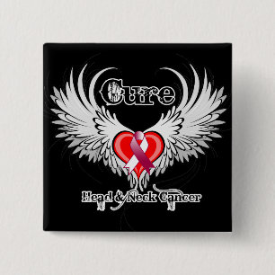 Cure Head Neck Cancer Heart Tattoo Wings Vierkante Button 5,1 Cm