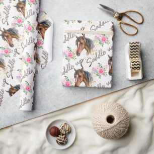 Cure Horse Elegant White Birthday Girl Cadeaupapier