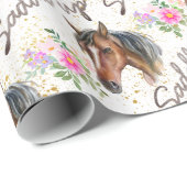 Cure Horse Elegant White Birthday Girl Cadeaupapier (Rol Hoek)