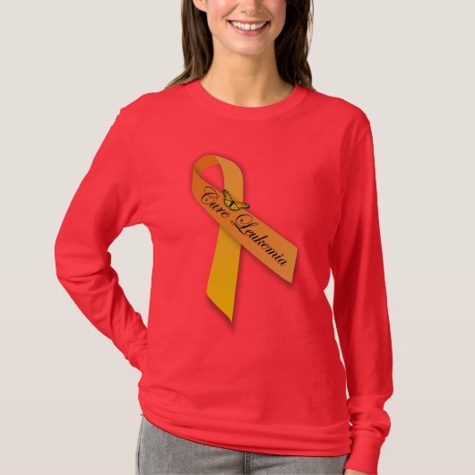 Cure Leukemia Oranje Ribbon with Butterfly Shirt (Voorkant)