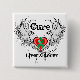 Cure Liver Cancer Heart Tattoo Wings Vierkante Button 5,1 Cm