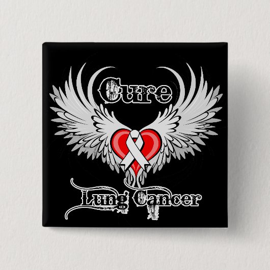 Cure Lung Cancer Heart Tattoo Wings Vierkante Button 5,1 Cm (Voorkant)