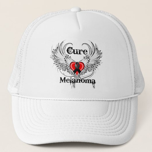 Cure Melanoma Heart Tattoo Wings Trucker Pet (Voorkant)