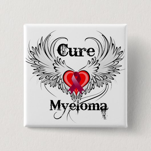 Cure Myeloma Heart Tattoo Wings Vierkante Button 5,1 Cm (Voorkant)