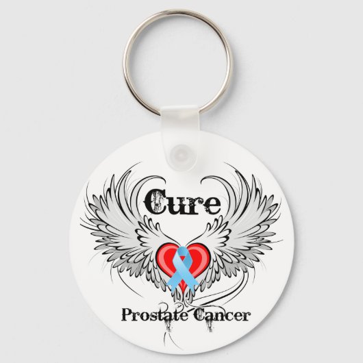 Cure Prostate Cancer Heart Tattoo Wings Sleutelhanger (Voorkant)