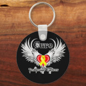 Cure Testicular Cancer Heart Tattoo Wings Sleutelhanger (Voorkant)