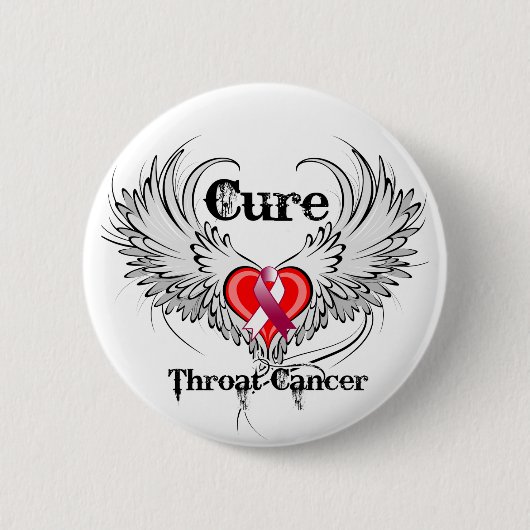 Cure Throat Cancer Heart Tattoo Wings Ronde Button 5,7 Cm (Voorkant)