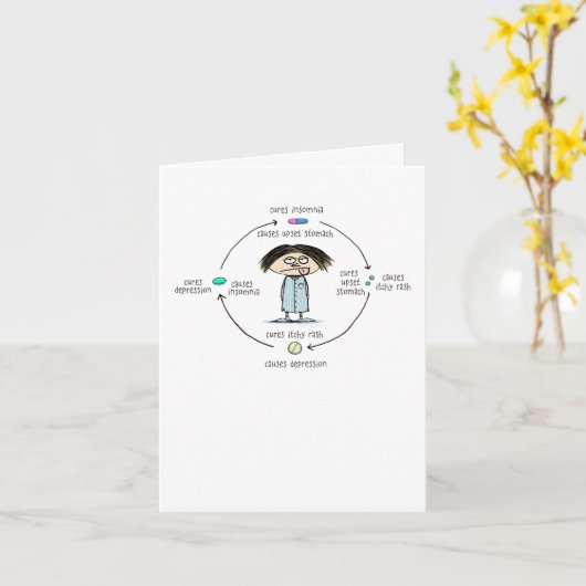 "Cures and Causes" Funny Cartoon komt snel goed Kaart (Gele Bloem)