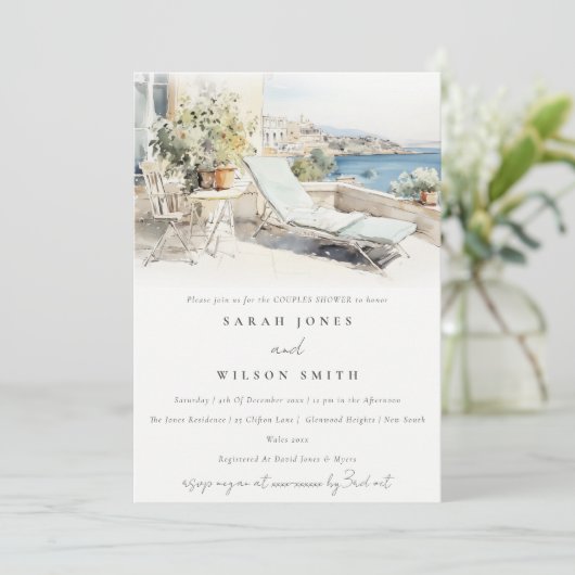 Curfu Griekenland Waterverf Landschap Paren Douche Kaart (Staand voorkant)