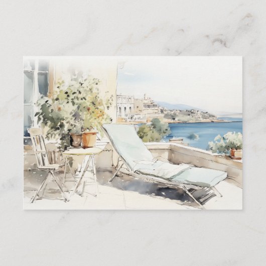Curfu Griekenland Waterverf Landschap Trouwdetails Informatiekaartje (Achterkant)