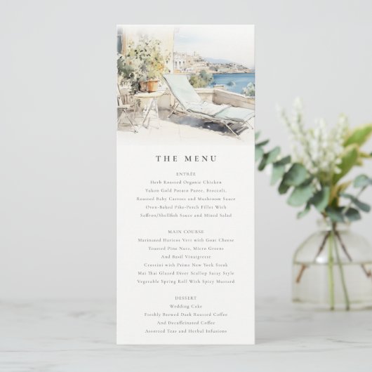 Curfu Griekenland Waterverf Landschap Trouwmenu Kaart (Staand voorkant)