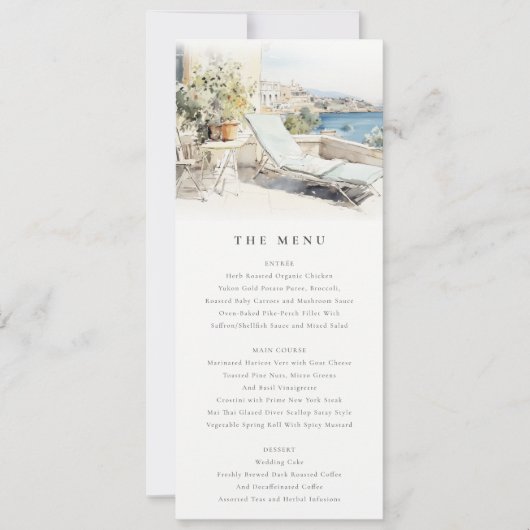Curfu Griekenland Waterverf Landschap Trouwmenu Kaart (Voorkant)