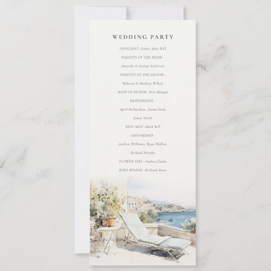 Curfu Griekenland Waterverf Landschap Trouwprogram Kaart (Achterkant)