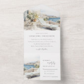 Curfu Griekenland Waterverf Landschap Wedding All In One Uitnodiging (Binnen)