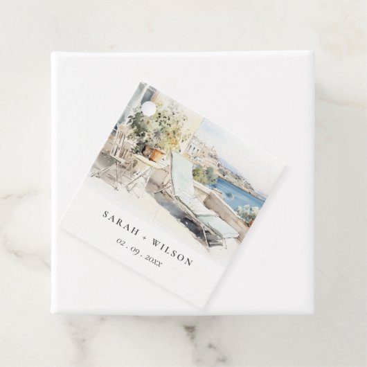 Curfu Griekenland Waterverf Landschap Wedding Bedankjes Labels (In situ)