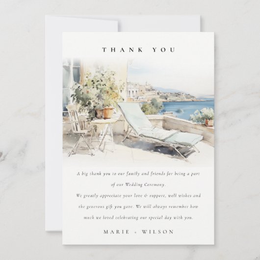 Curfu Griekenland Waterverf Landschap Wedding Bedankkaart (Voorkant)