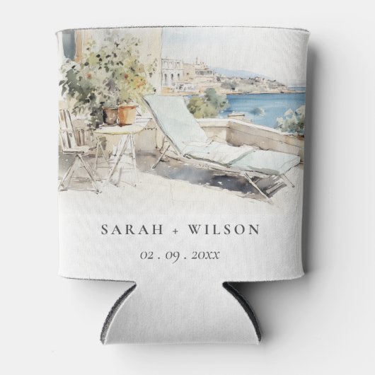 Curfu Griekenland Waterverf Landschap Wedding Blikjeskoeler (Voorkant)