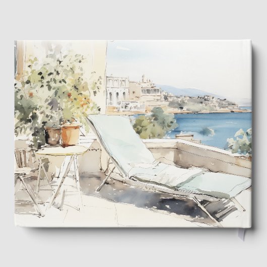 Curfu Griekenland Waterverf Landschap Wedding Gastenboek (Achterkant)