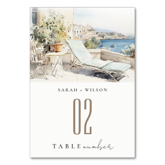 Curfu Griekenland Waterverf Landschap Wedding Kaart (Achterkant)