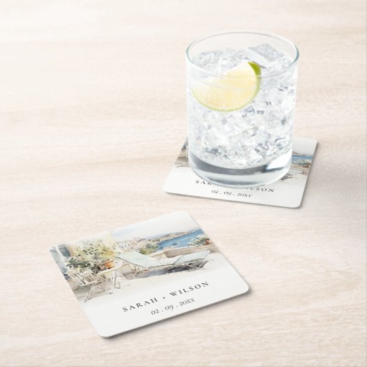 Curfu Griekenland Waterverf Landschap Wedding Kartonnen Onderzetters (Insitu)